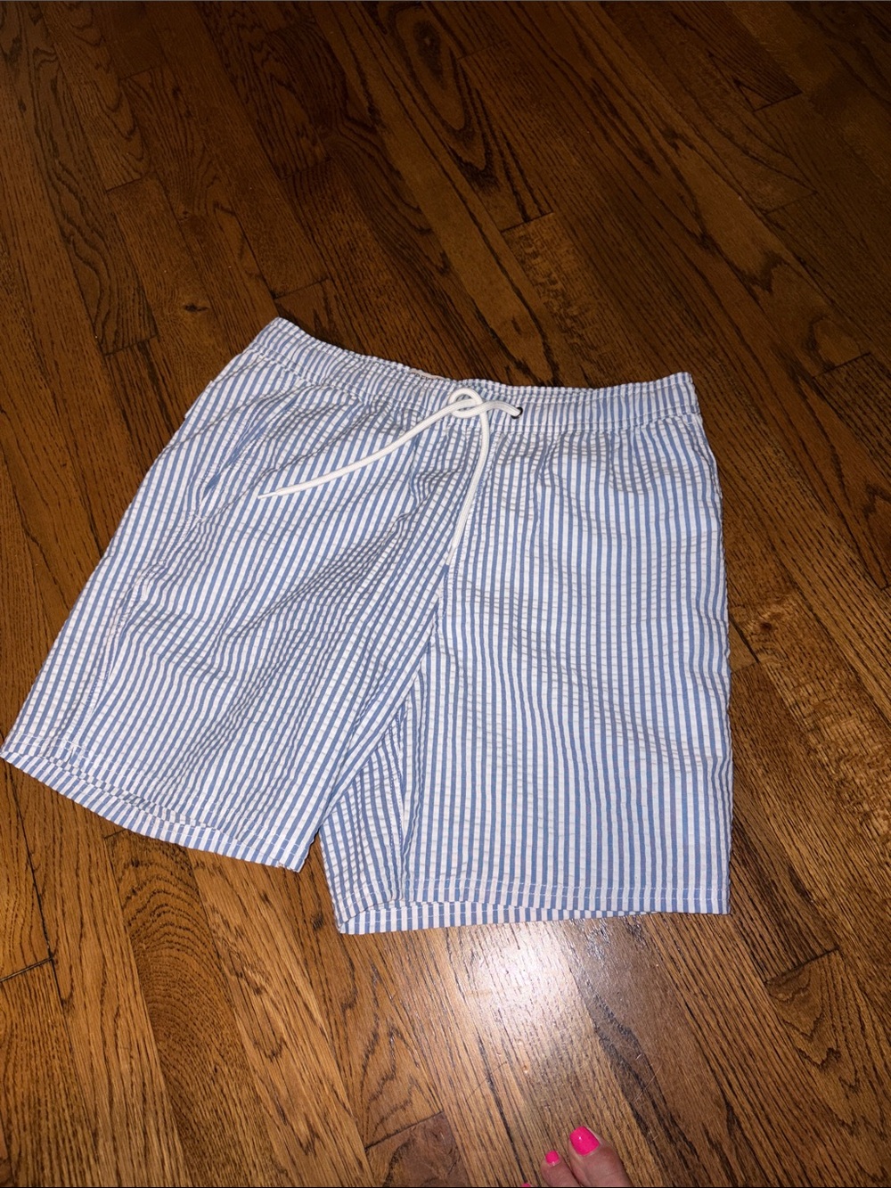J. Crew Light Blue and White Seersucker Swim Trunks